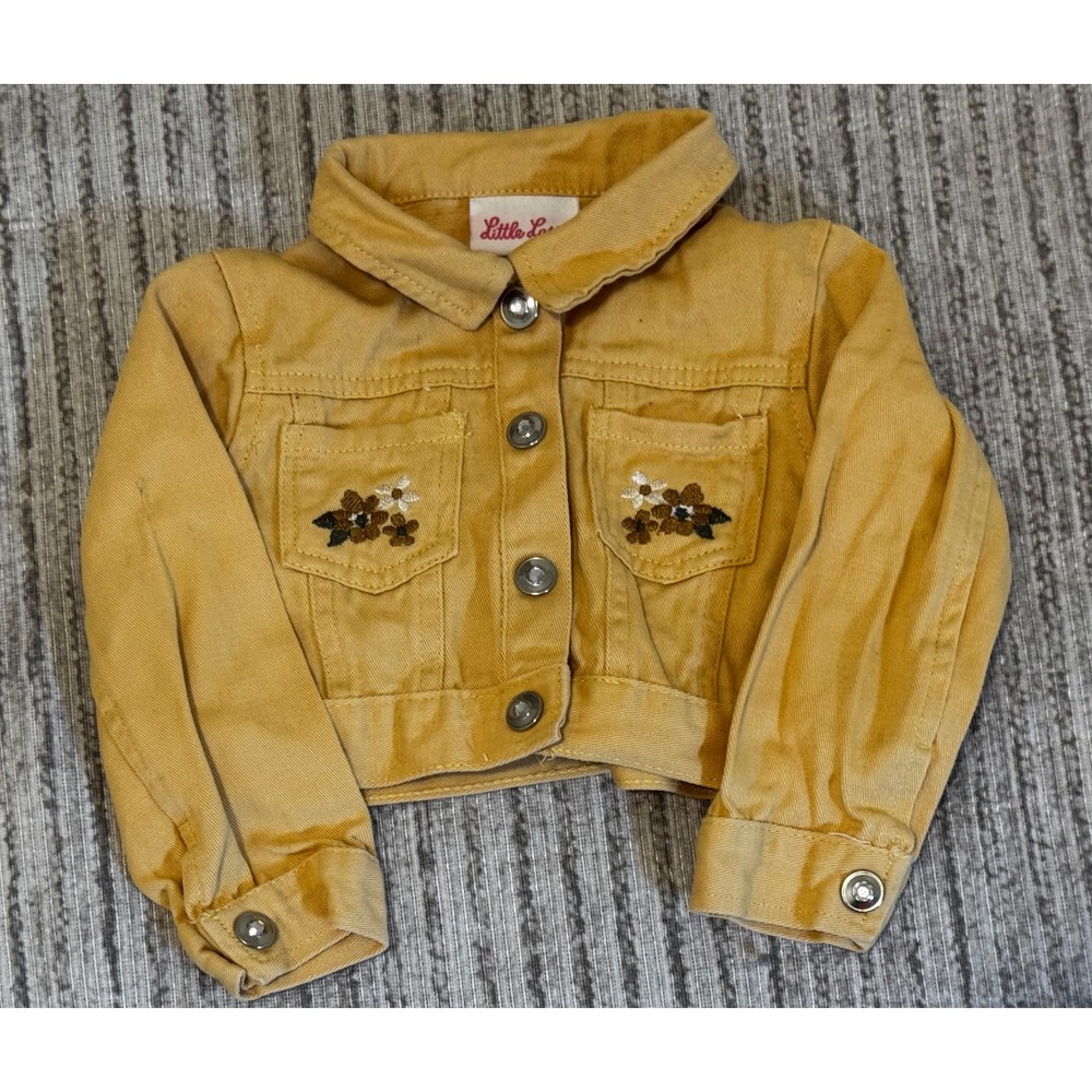 Little Lass Toddler Girls Mustard Yellow Floral Embroidered Cotton Jacket 24M